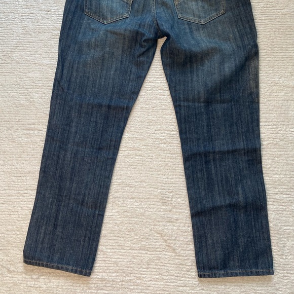 CAbi 8 Denim Jeans Asymmetrical Hem Deep Wash Minimal Stone-washing Distressing - Picture 7 of 8